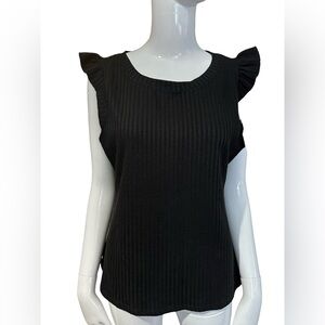 P.S. Kate Black Ribbed Flutter Sleeve Top Size Large Boutique Blouse
